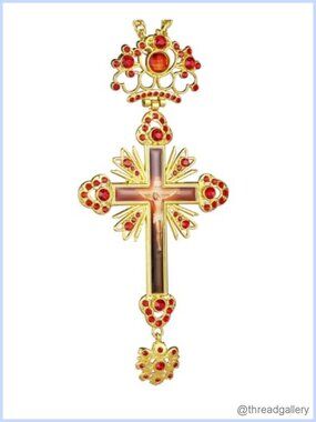 Large Gold Plated Pectoral Cross Necklace Crystal Rhinestone 47 In Chain